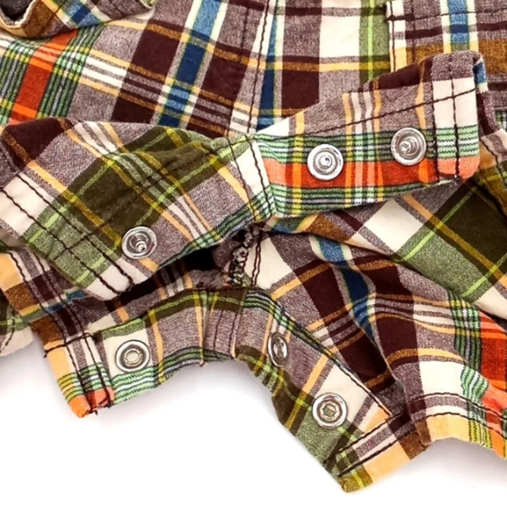 OshKosh B'Gosh Brown‎ Plaid Shorts Overalls 3M